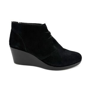 CROCS Booties Leigh Black Suede Women's Wedge Shoes Lace Up Size 8